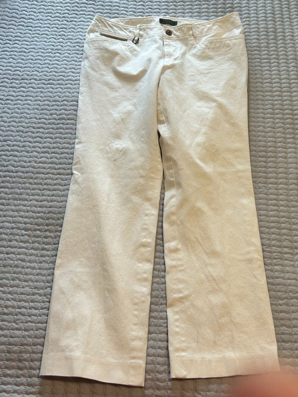 Lauren Ralph Lauren White Straight-Leg Trousers Size 12 Equestrian Style Y2K